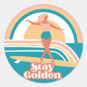 Stay Golden Retro Surf Sticker Coastal Boho Beach  ラウンドシール (正面)