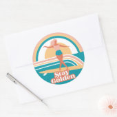 Stay Golden Retro Surf Sticker Coastal Boho Beach  ラウンドシール (封筒)