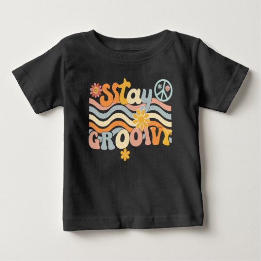 Stay Groovy 70s Aesthetic Hippie Shirt ベビーTシャツ (正面)