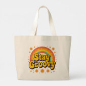 Stay groovy boho rainbow quote ラージトートバッグ (裏面)