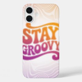Stay Groovy Pink Purple Retro Phone Case iPhone 16 Plusケース