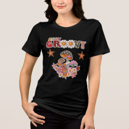 Stay Groovy Retro Mushroom & Daisy Flower Vintage  トライブレンドＴシャツ