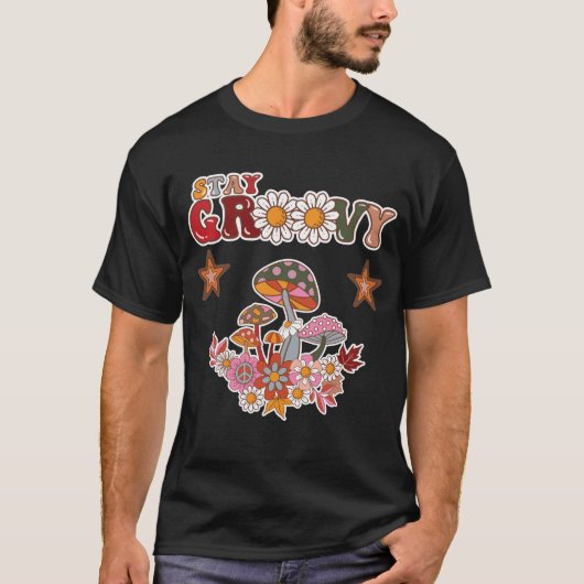 Stay Groovy Retro Mushroom & Daisy Flower Vintage  Tシャツ (正面)