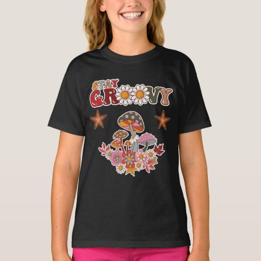 Stay Groovy Retro Mushroom & Daisy Flower Vintage  Tシャツ (正面)