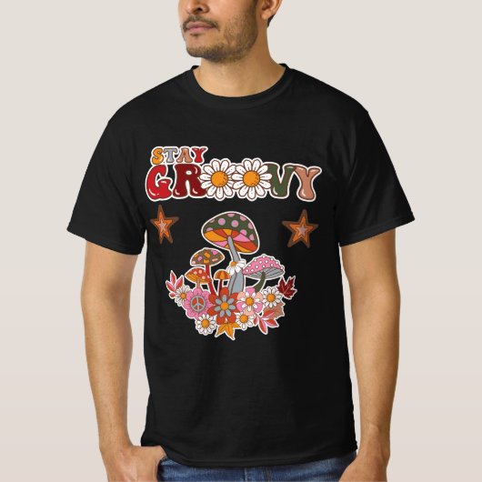 Stay Groovy Retro Mushroom & Daisy Flower Vintage  Tシャツ (正面)
