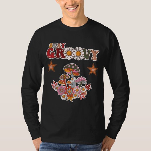 Stay Groovy Retro Mushroom & Daisy Flower Vintage  Tシャツ (正面)