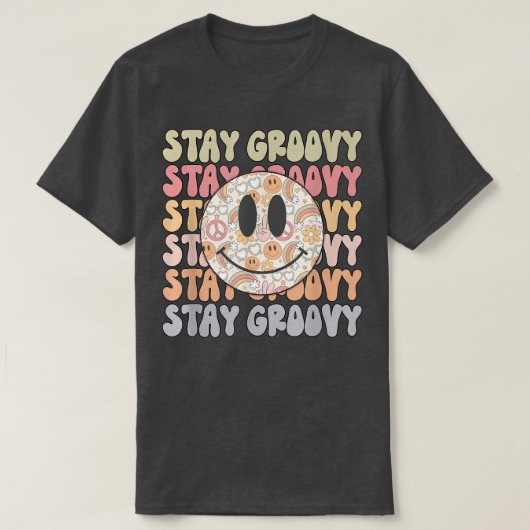 Stay GroovyRetro Happy Face Piece Hippie Boho Rain Tシャツ (デザイン正面)
