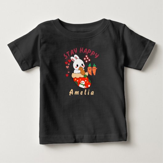 Stay Happy Bunny Amelia Custom Name ベビーTシャツ (正面)