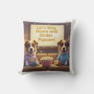 Stay Home and Order Pupcorn Cartoon dogs クッション