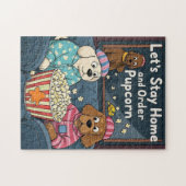 Stay Home and Order Pupcorn Cartoon dogs ジグソーパズル (横)