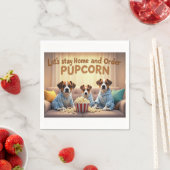 Stay Home and Order Pupcorn Cartoon dogs スタンダードカクテルナプキン (インサイチュ)