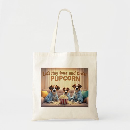 Stay Home and Order Pupcorn Cartoon dogs トートバッグ (正面)