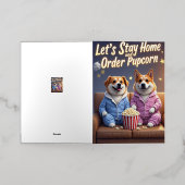 Stay Home and Order Pupcorn Cartoon dogs 箔グリーティングカード (外側レイダウン)