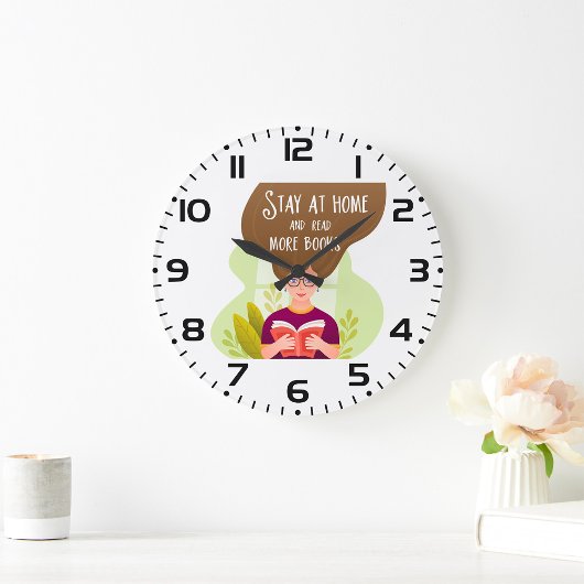 Stay Home Read More Books Book Lover ラージ壁時計