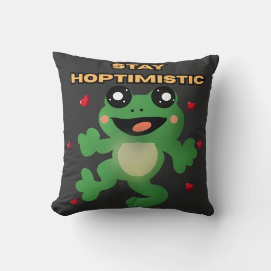 Stay Hoptimistic Cute Frog Pun Funny Frog Lover Gi クッション (正面)