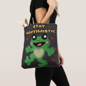 Stay Hoptimistic Cute Frog Pun Funny Frog Lover Gi トートバッグ (クローズアップ)