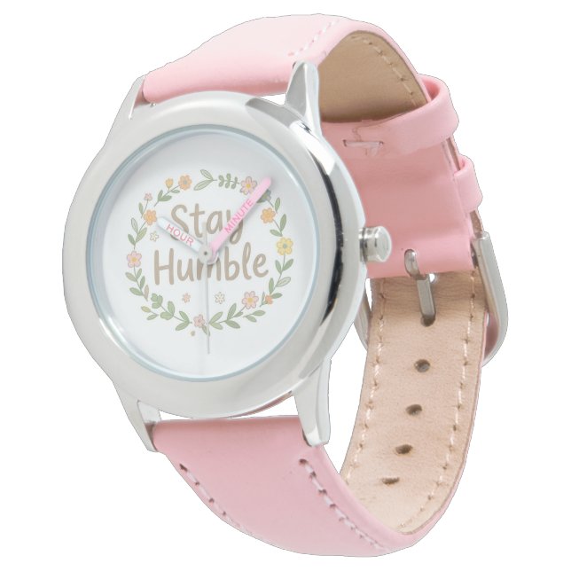 Stay humble earthy tones text on white 腕時計 (アングル)