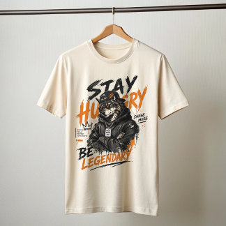 「Stay Hungry Chase More」ウルフグラフィックTシャツ | Tシャツ