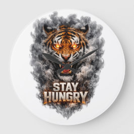 Stay Hungry Tiger Motivation Design ラージ壁時計