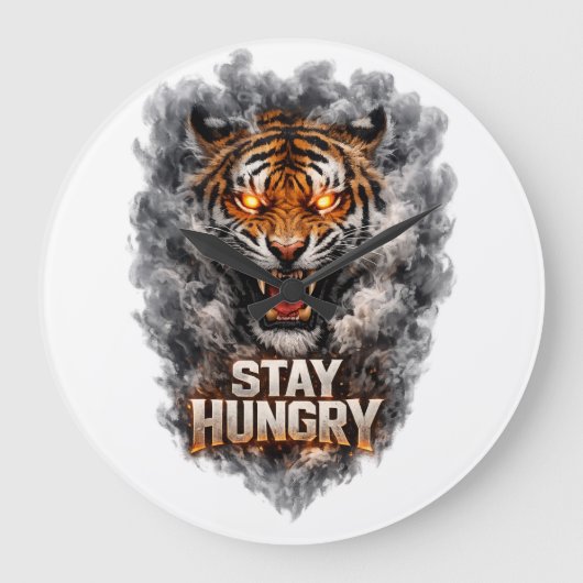 Stay Hungry Tiger Motivation Design ラージ壁時計 (正面)