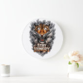 Stay Hungry Tiger Motivation Design ラージ壁時計 (ホーム)