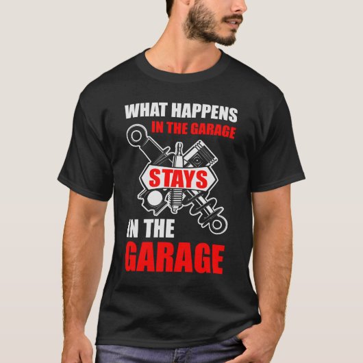 Stay In The Garage - おもしろいパパ Tシャツ (正面)