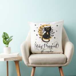 Stay Magical:黒猫、月、星、名前をカスタムする クッション