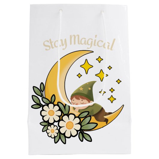 Stay Magical Gnome on Crescent Moon  ミディアムペーパーバッグ (裏面)