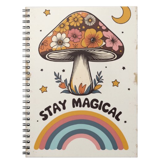 Stay Magical Mushroom Notebook | Boho Cute Journal ノートブック (正面)
