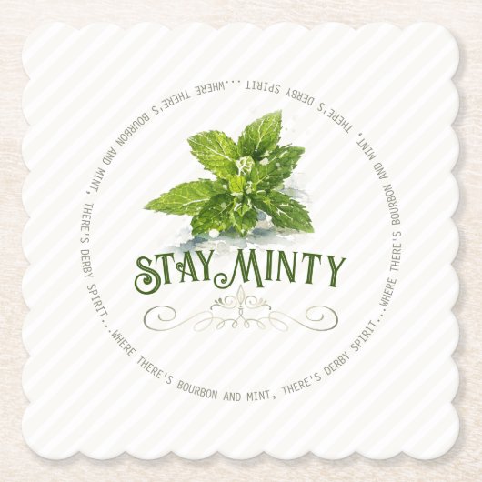Stay Minty Derby Party Cute Saying Watercolor ペーパーコースター (正面)