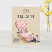 Stay Paw-sitive 前向き Cat 考える of You カード (黄色い花)