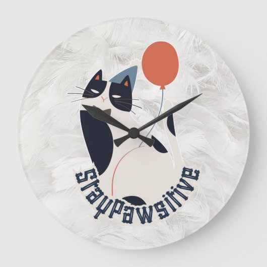 Stay Pawsitive | おしゃれなタキシード猫のホイッシカルアクリル ラージ壁時計 (正面)