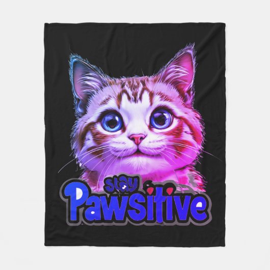 Stay pawsitive cat edition フリースブランケット (正面)