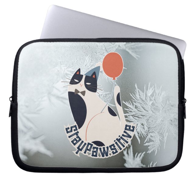 Stay Pawsitive Cat Illustration 10 Inch Laptop Tab ラップトップスリーブ (正面)