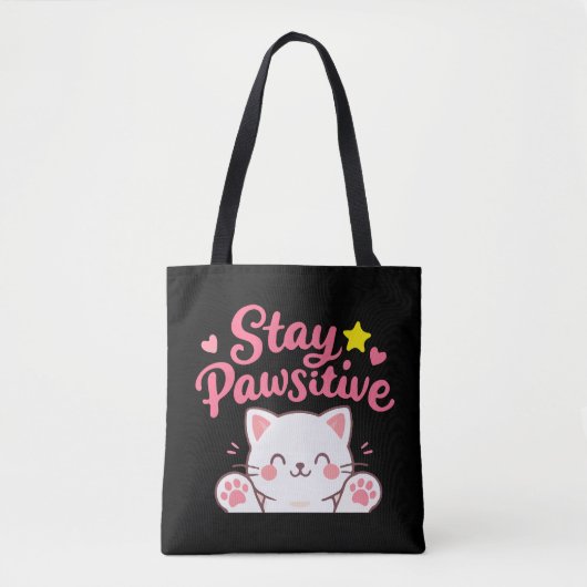 Stay Pawsitive – Cute Cat Motivational Quote Desig トートバッグ (正面)