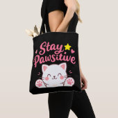 Stay Pawsitive – Cute Cat Motivational Quote Desig トートバッグ (クローズアップ)