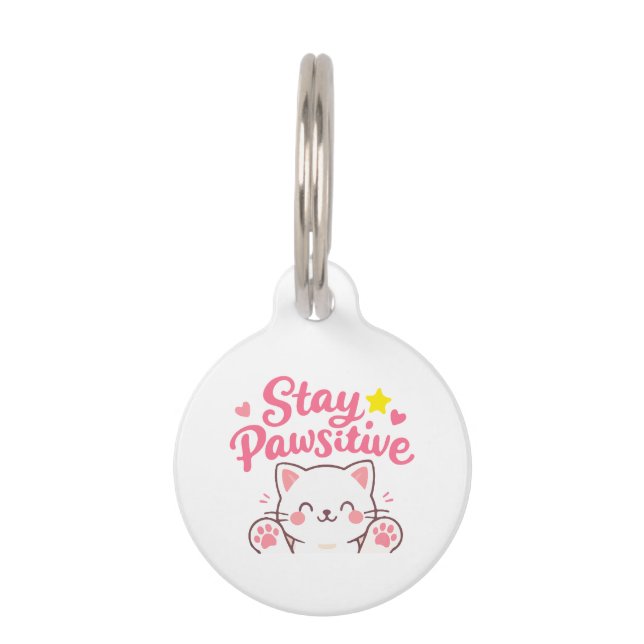 Stay Pawsitive – Cute Cat Motivational Quote Desig ペット　ネームタグ (裏面)