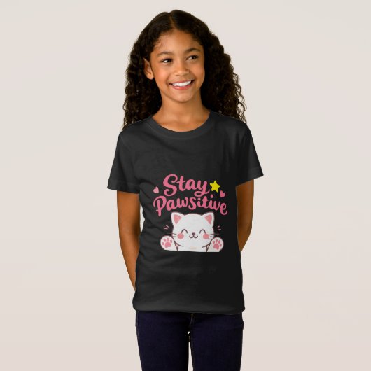 Stay Pawsitive – Cute Cat Motivational Quote Desig Tシャツ (正面フル)