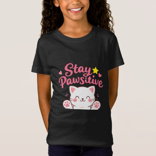 Stay Pawsitive – Cute Cat Motivational Quote Desig Tシャツ (正面)
