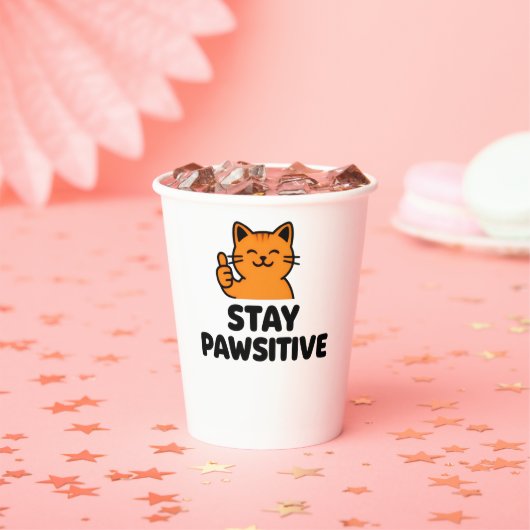 stay pawsitive cute Ginger cat Paper cup 紙コップ (インサイチュ)