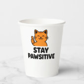 stay pawsitive cute Ginger cat Paper cup 紙コップ (正面)