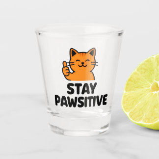 stay pawsitive cute Ginger cat shot Glass ショットグラス