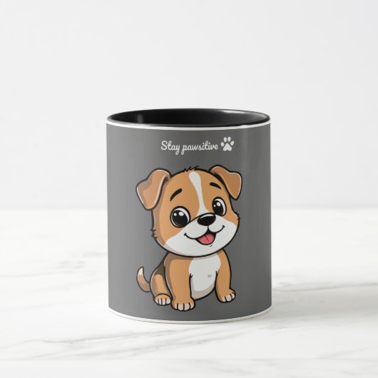 Stay Pawsitive Cute Puppy Dog Coffee Mug マグカップ (中央)