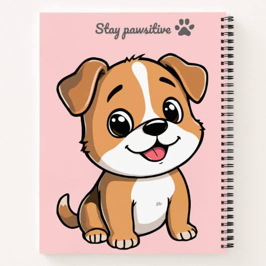 Stay Pawsitive Cute Puppy Notebook – Pastel Pink  ノートブック (裏面)