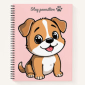 Stay Pawsitive Cute Puppy Notebook – Pastel Pink  ノートブック (正面)