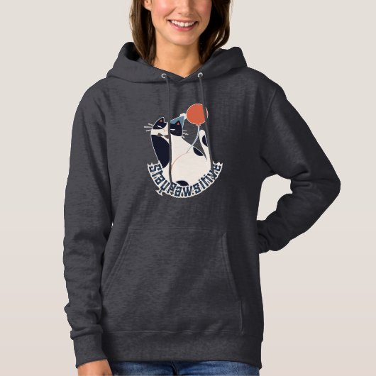 Stay Pawsitive Cute Tuxedo Cat Motivational Hoodie パーカ (正面)