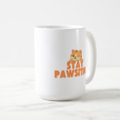 Stay Pawsitive Cute Winking Cat Pun Design コーヒーマグカップ (正面右)