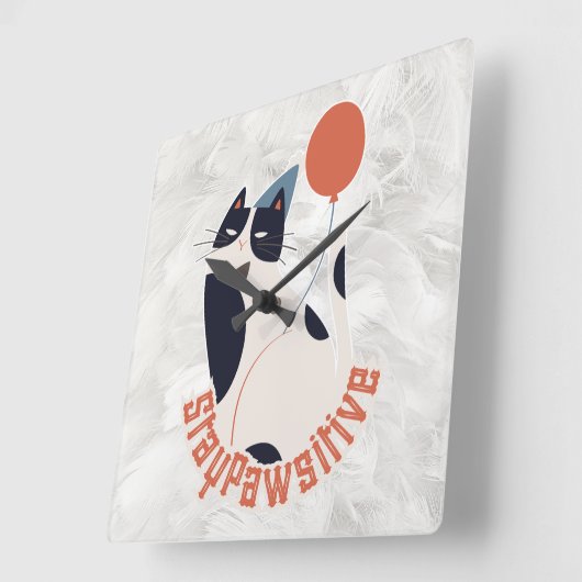 Stay Pawsitive | Dapper Tuxedo Cat Whimsical Acryl スクエア壁時計 (傾斜)