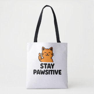 stay pawsitive Ginger cat Tote bag トートバッグ