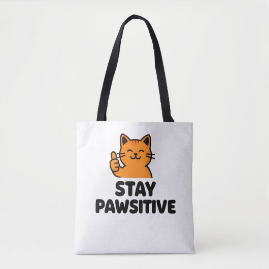 stay pawsitive Ginger cat Tote bag トートバッグ (正面)